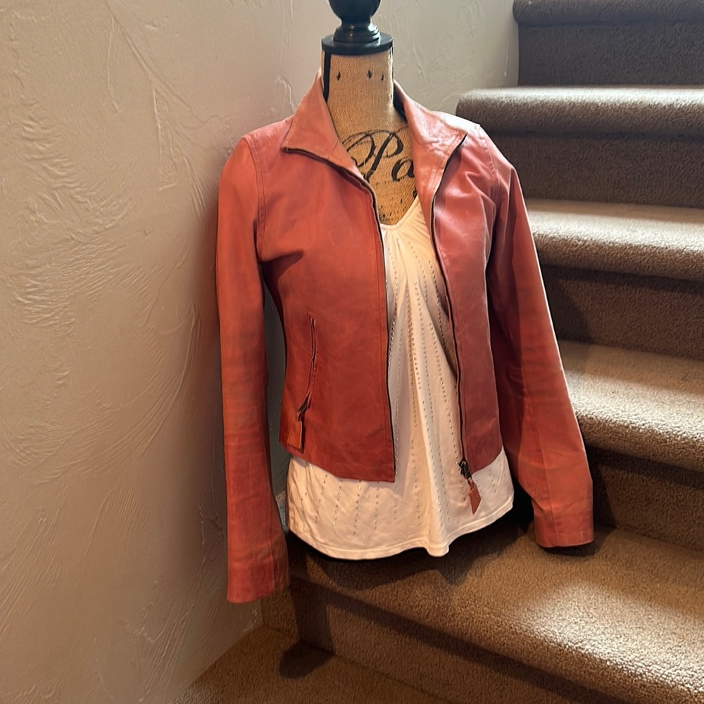 Fray brand pink sheep skin leather jacket. Size S